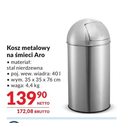 Kosz metalowy na śmieci Aro promocja w Makro