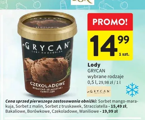 Lody Grycan Czekoladowe promocja w Intermarche