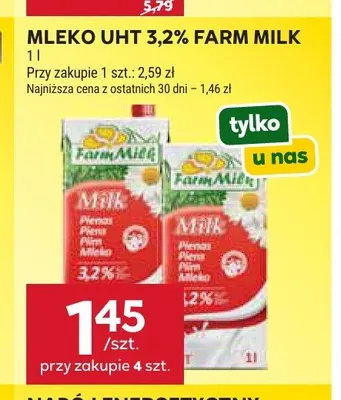 Mleko UHT 3,2% Farm Milk promocja w Stokrotka