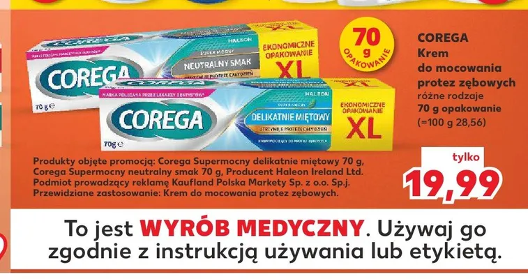 Krem do mocowania protez zębowych Corega Delikatnie Miętowy promocja w Kaufland