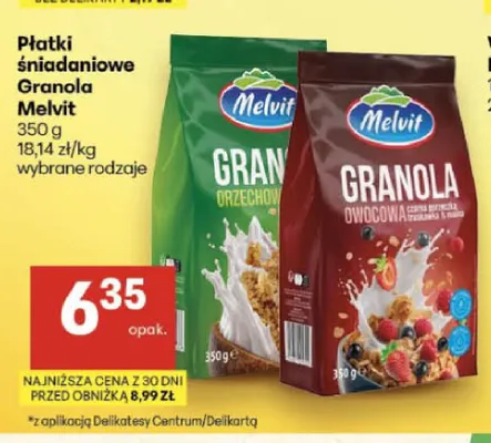 Płatki śniadaniowe Granola orzechowa Melvit promocja w Delikatesy Centrum
