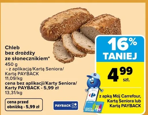 Chleb bez drożdży ze słonecznikiem promocja w Carrefour Market