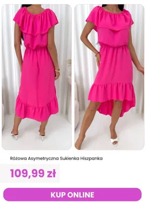 Sukienka damska asymetryczna hiszpanka różowa ModnaKiecka.pl promocja w Modna Kiecka