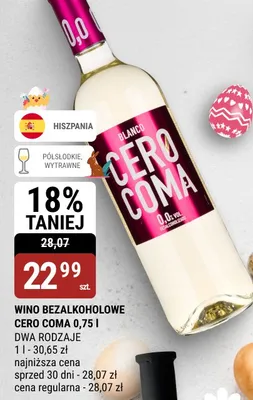 Wino bezalkoholowe Cero Coma promocja w bi1