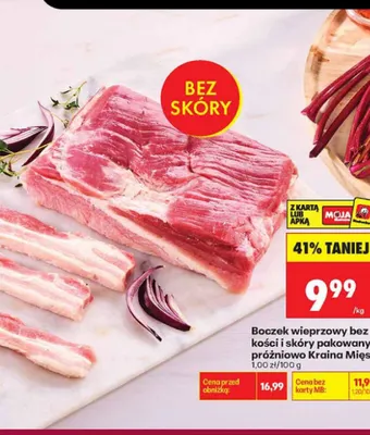 Boczek wieprzowy bez kości i skóry pakowany próżniowo Kraina Mięs promocja w Biedronka