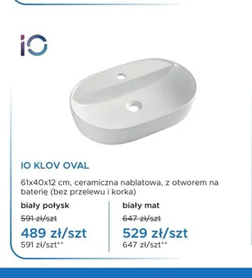 Umywalka nablatowa IO KLOV OVAL biały połysk promocja w Blu Salony Łazienek