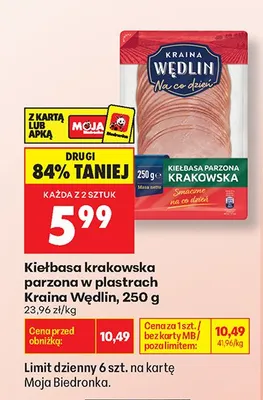 Kiełbasa krakowska parzona w plastrach Kraina Wędlin promocja w Biedronka