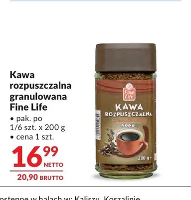 Kawa rozpuszczalna granulowana Fine Life promocja w Makro