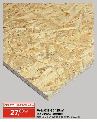 Płyta OSB-3 3,125 m² 17x2500x1250 mm promocja w Leroy Merlin