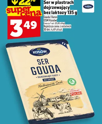 Ser w plastrach dojrzewający bez laktozy Gouda/Baron promocja w TOPAZ