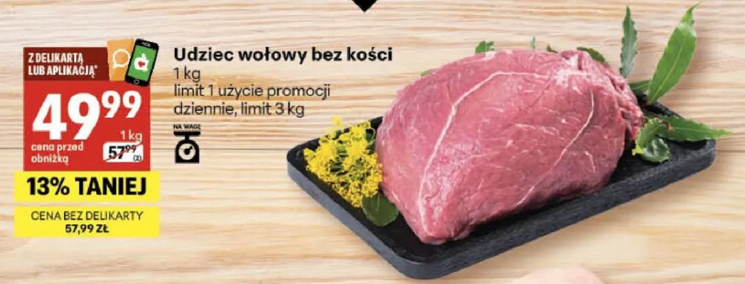 Udziec wołowy bez kości promocja w Delikatesy Centrum