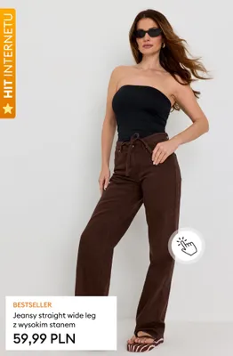 Jeansy straight wide leg z wysokim stanem promocja w Sinsay
