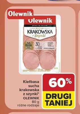 Kiełbasa sucha krakowska z szynki Olewnik promocja w Carrefour