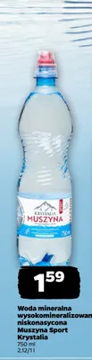 Woda mineralna gazowana wysokomineralizowana niskonasycona Muszyna Sport Krystalia promocja w Netto