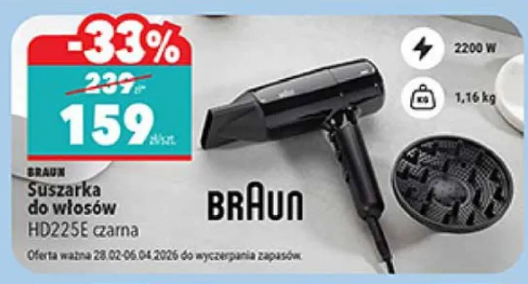 Suszarka do włosów HD225E czarna Braun promocja w Biedronka