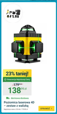 Poziomica laserowa 4D – zestaw z walizką promocja w ERLI
