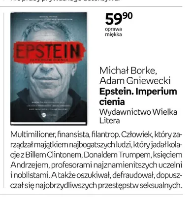 Książka Epstein. Imperium cienia Michał Borke Adam Gniewecki promocja w Empik