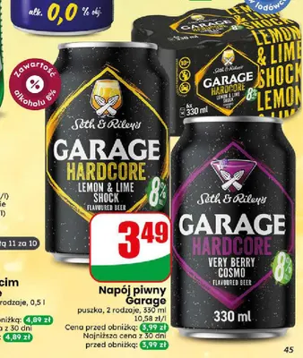 Napój piwny Garage Hardcore Lemon & Lime Shock promocja w Dino