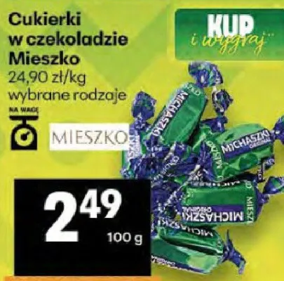 Cukierki w czekoladzie Mieszko 24,90zł/kg wybrane rodzaje promocja w Delikatesy Centrum