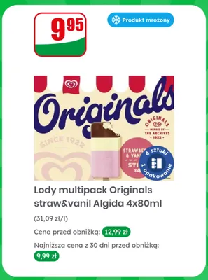 Lody Algida Originals straw&vanil 4-pak 80ml promocja w Dino