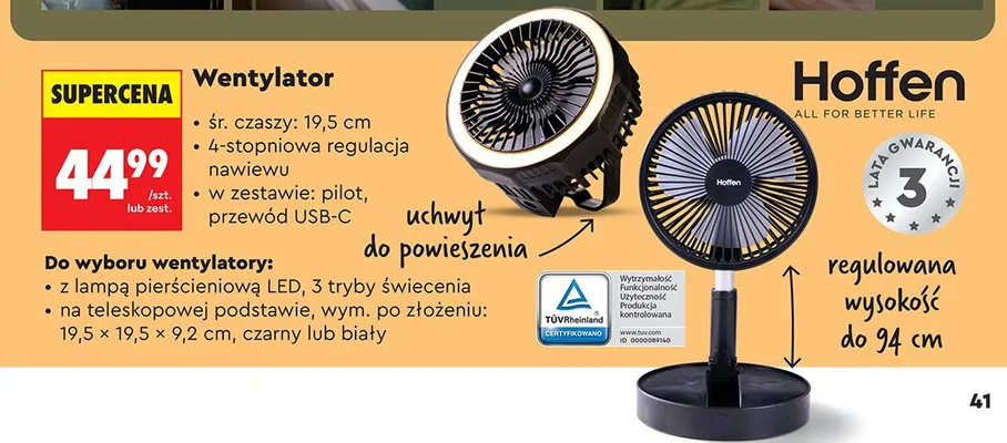Wentylator na teleskopowej podstawie Hoffen promocja w Biedronka