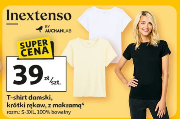 T-shirt damski, krótki rękaw, z makramą promocja w Auchan