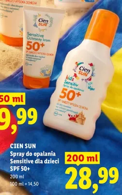 Spray do opalania Sensitive dla dzieci Cien Sun SPF 50+ promocja w Lidl