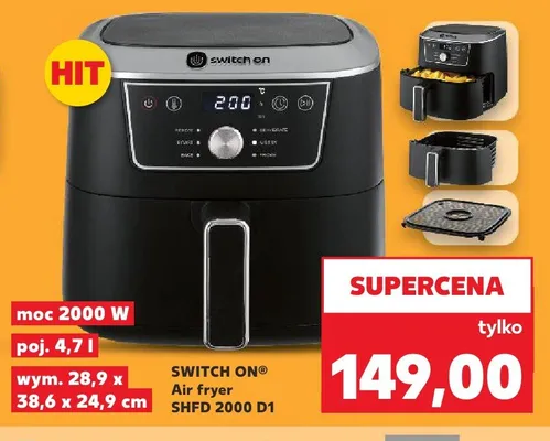 Air fryer SWITCH ON SHFD 2000 D1 moc 2000W poj. 4,7l wym. 28,9x38,6x24,9cm promocja w Kaufland