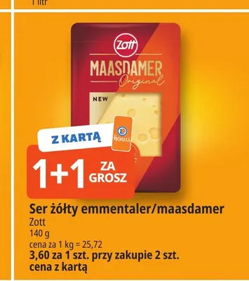 Ser żółty maasdamer w plastrach Zott promocja w Leclerc