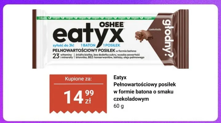 Baton pełnowartościowy posiłek Eatyx o smaku czekoladowym promocja w Biedronka