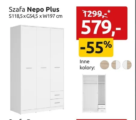 Szafa Nepo Plus S118,5xG54,5xW197cm promocja w Black Red White