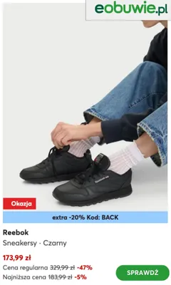 Sneakersy Reebok Czarny promocja w eobuwie.pl