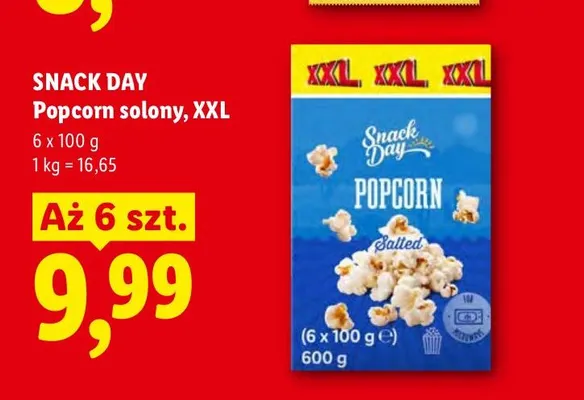 Popcorn solony XXL 6-pak Snack Day promocja w Lidl