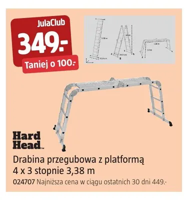 Drabina przegubowa z platformą Hard Head 4x3 stopnie 3,38 m promocja w Jula
