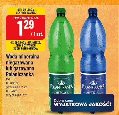 Woda mineralna niegazowana lub gazowana Polaniczanka promocja w POLOmarket