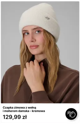 Czapka zimowa z wełną i moherem damska - kremowa 4F promocja w 4F