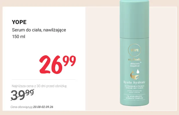 Serum do ciała nawilżające Yope MyBody Hyalu Hydrate promocja w Rossmann