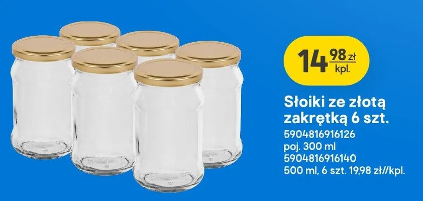 Słoiki ze złotą zakrętką 6-pak 300 ml promocja w Castorama