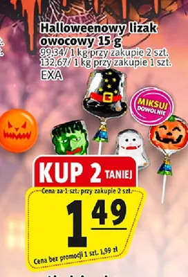 Halloweenowy lizak owocowy Exa promocja w Prim Market