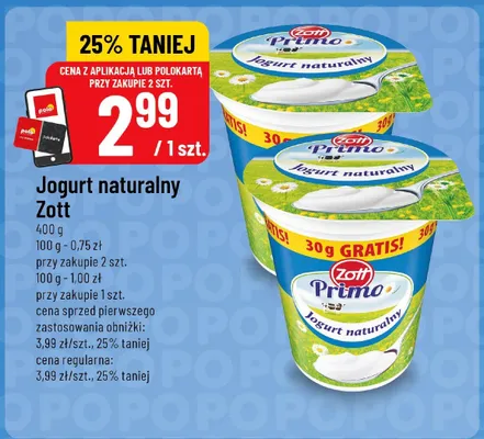 Jogurt naturalny Zott Primo promocja w POLOmarket