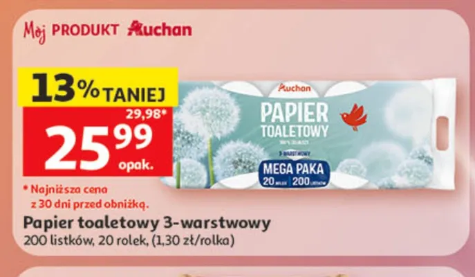Papier toaletowy 3-warstwowy Auchan promocja w Auchan