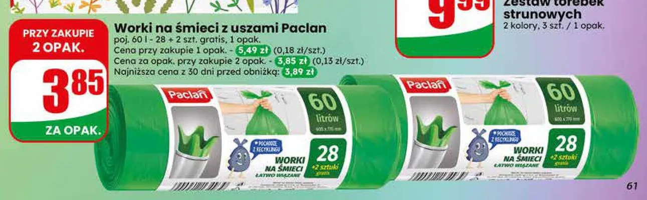 Worki na śmieci z uszami Paclan 60 l promocja w Dino