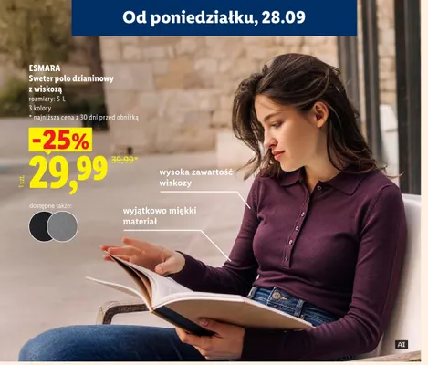 Sweter polo dzianinowy z wiskozą Esmara promocja w Lidl