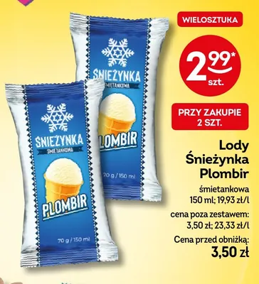 Lody Śnieżynka Plombir śmietankowa promocja w Żabka