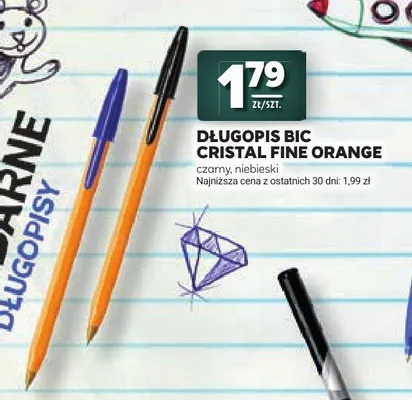 Długopis BIC Cristal Fine Orange czarny promocja w Stokrotka