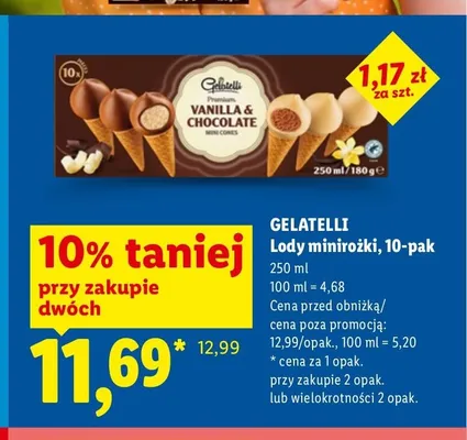 Lody minirożki Gelatelli 10-pak promocja w Lidl