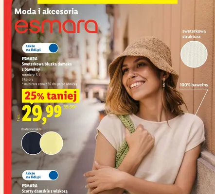 Sweterkowa bluzka damska z bawełny Esmara promocja w Lidl