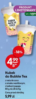 Kubek do Bubble Tea z nata de coco o smaku waniliowym, z kulkami papaja promocja w Żabka