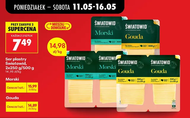 Ser plastry Światowid Gouda 2-pak 250g promocja w Biedronka