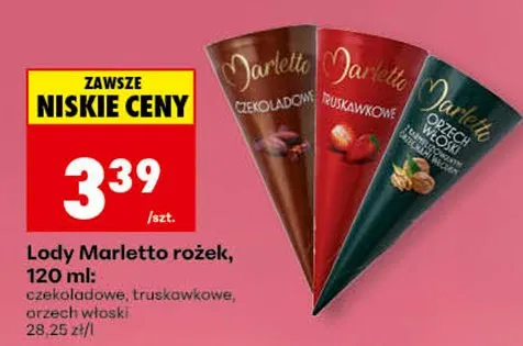 Lody Marletto rożek truskawkowe promocja w Biedronka